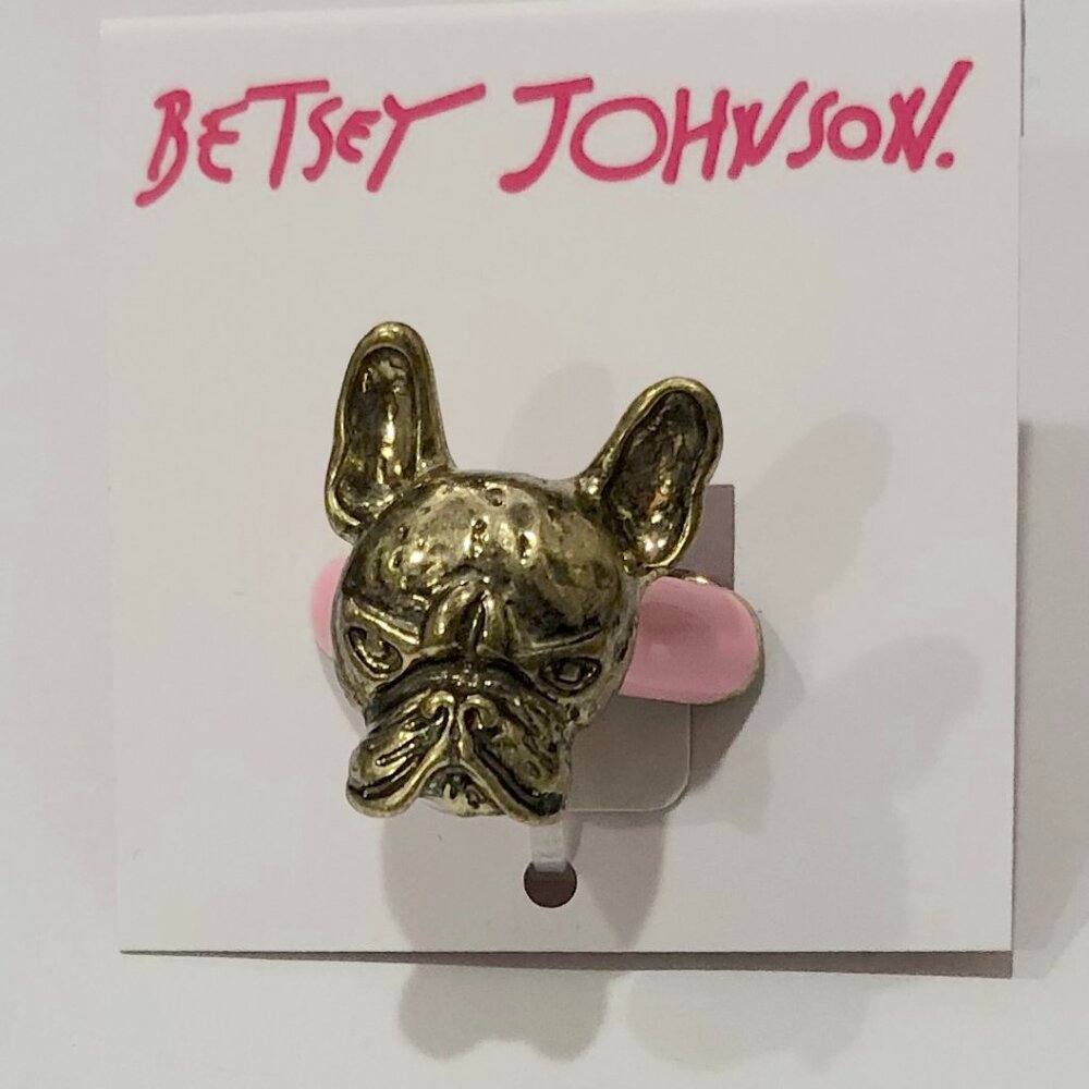 BETSEY JOHNSON Frenchie Adjustable Ring Bulldog Dog Boston Terrier Enamel